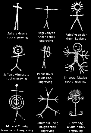 a number of odd looking cave paintings